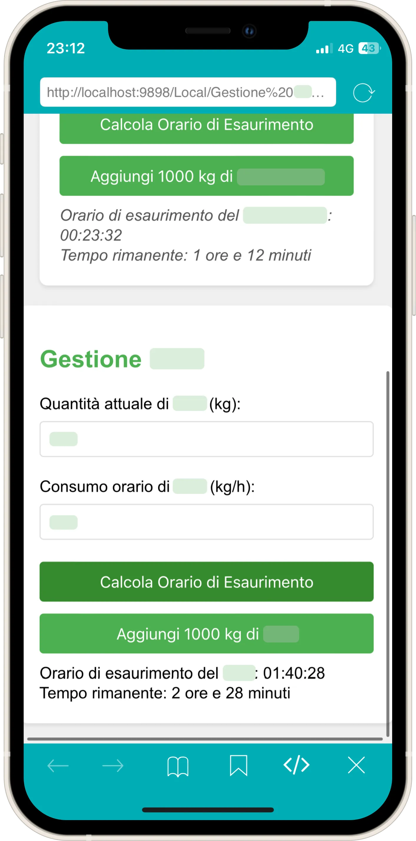 The lower section of version 0.0.2 replicating the main logic but dedicated to managing a second raw material