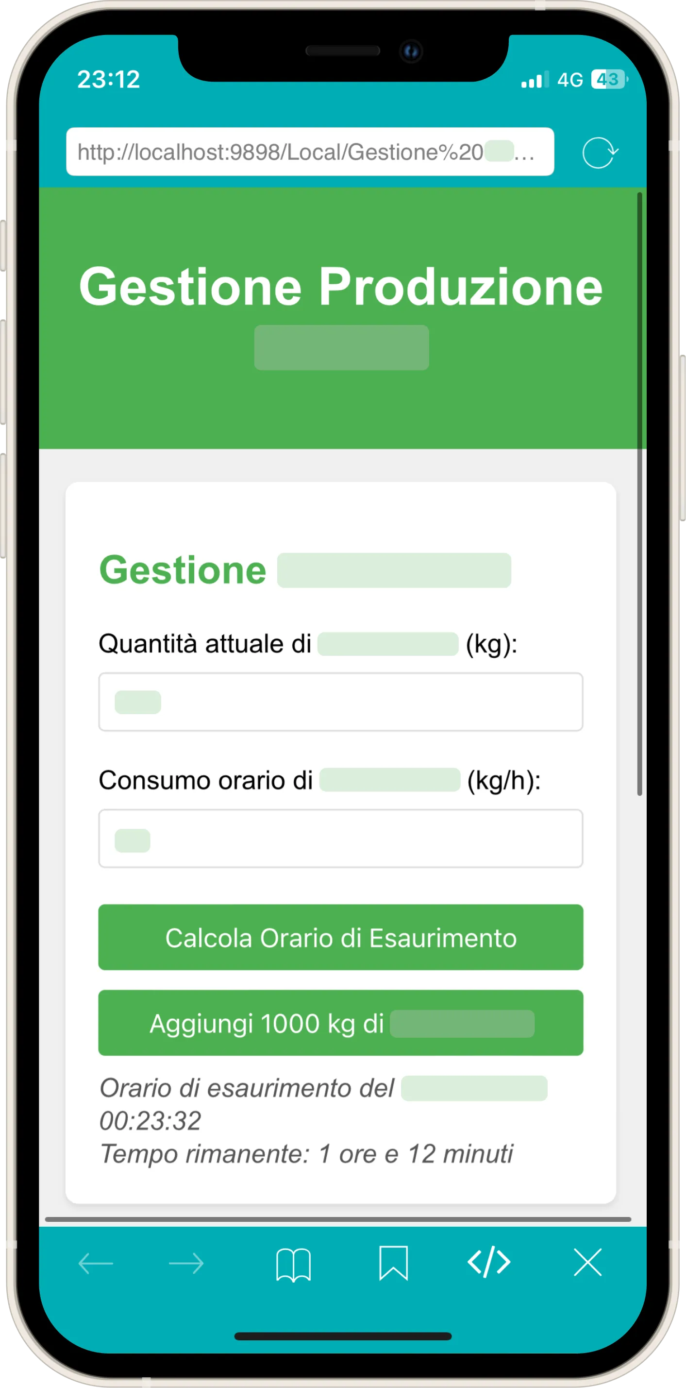 The main screen of version 0.0.2 with CSS applied, showing for the first time the Remaining Time calculation in hours and minutes