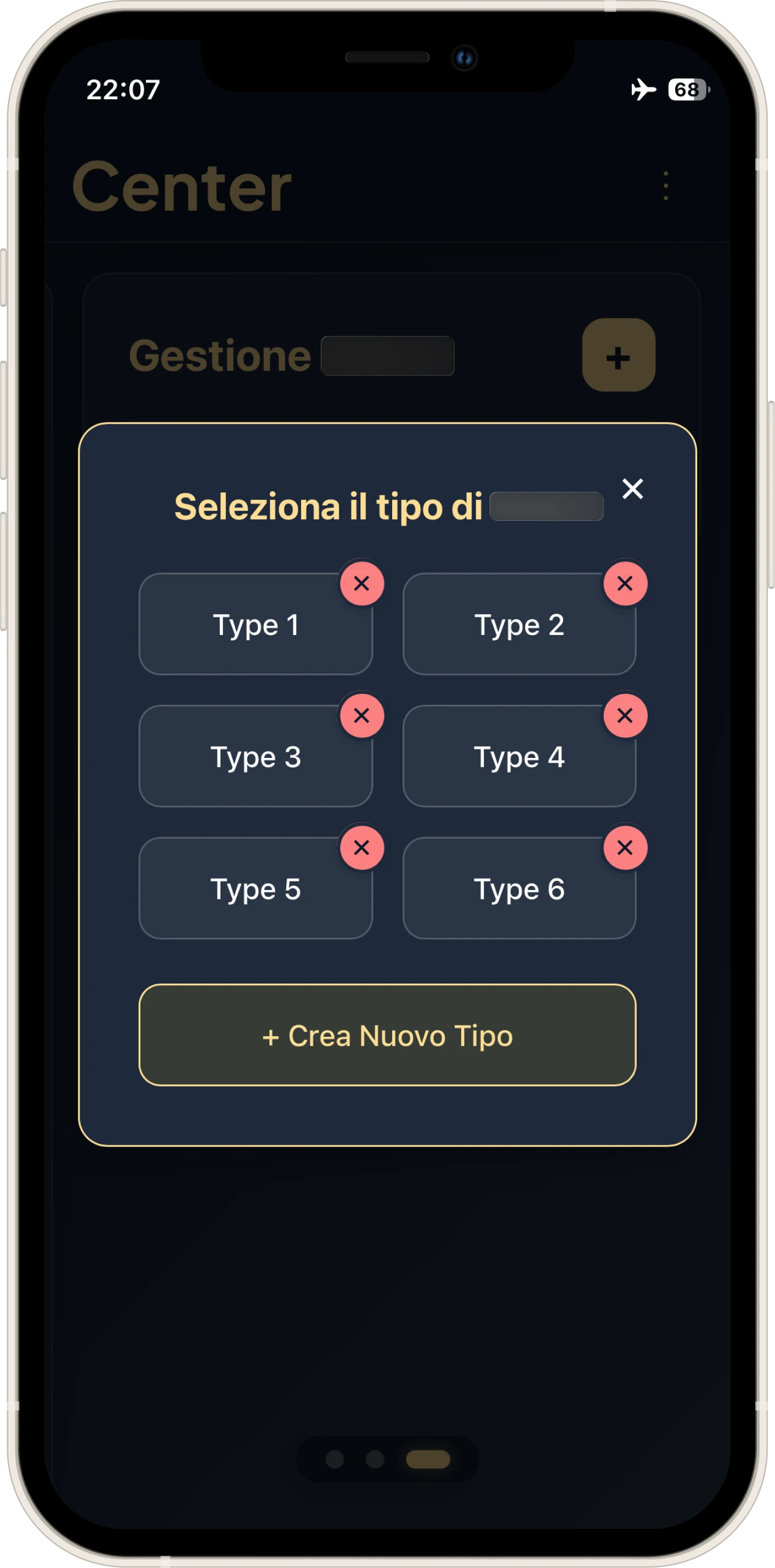The configuration modal demonstrating the system's flexibility, allowing operators to select preset types or create new ones that will be saved in memory
