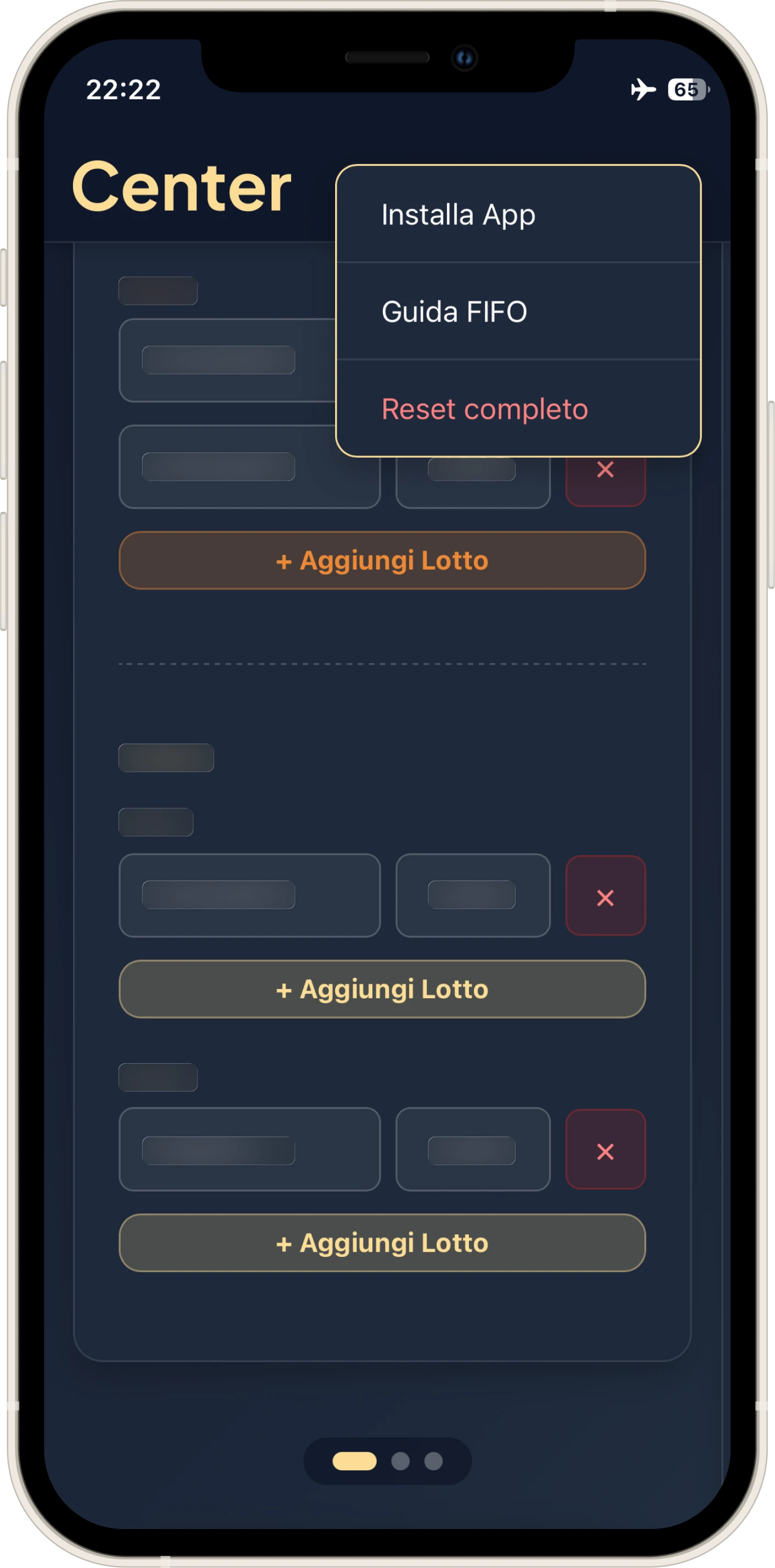 The contextual navigation menu offering quick access to accessory functions like PWA installation, the in-line guide, and the critical data reset action