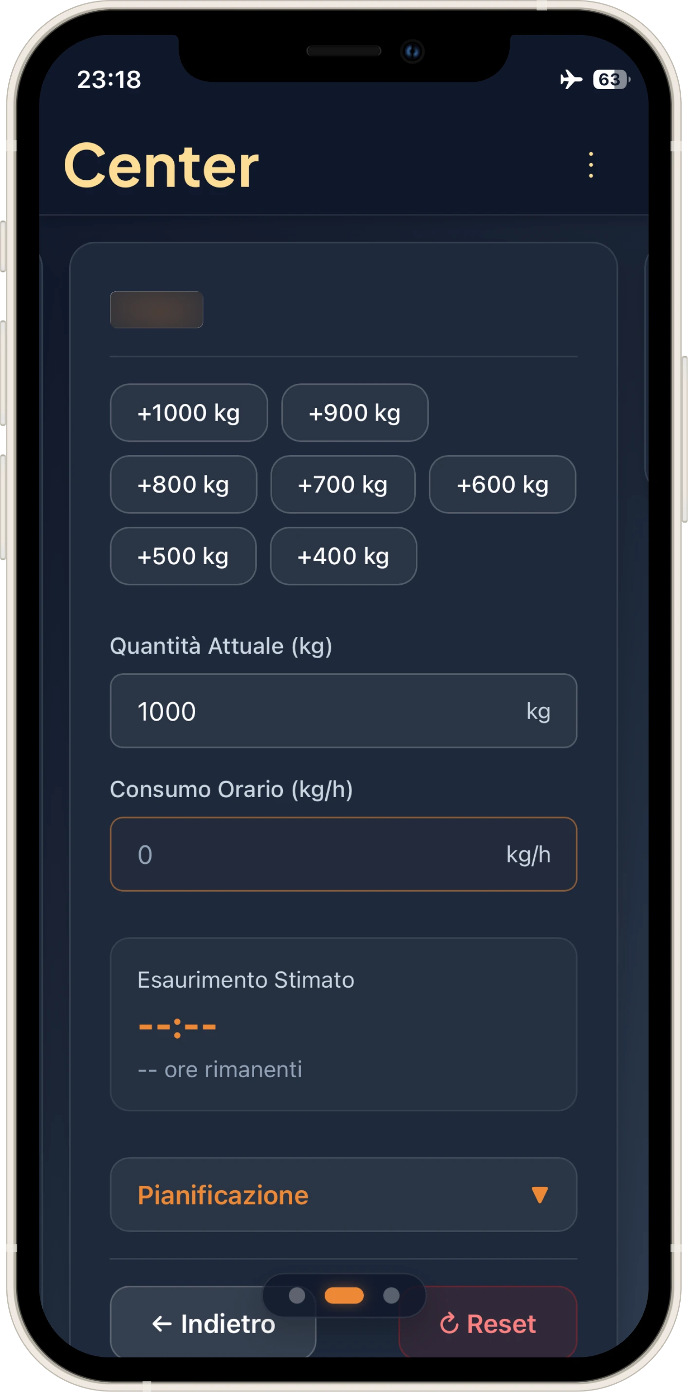 Filled state: once the data is entered (e.g., 1000 kg), the colored border disappears, confirming to the user that the input has been accepted