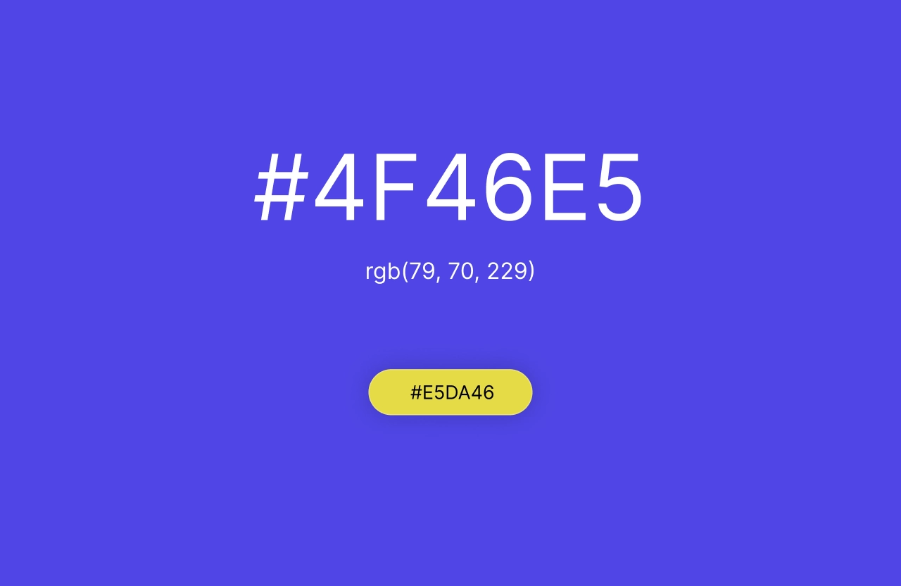 The conceptual mockup created in Figma that shows the discarded feature: the HSL algorithm in action with an Indigo background (#4F46E5) and the button in its exact complementary Lime (#E5DA46)