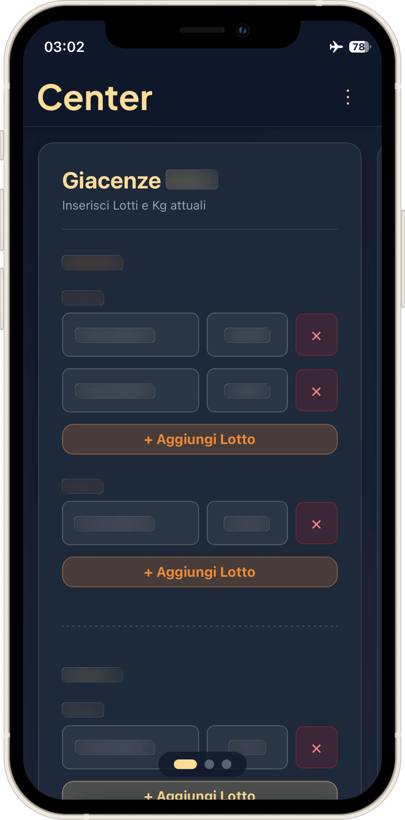 Inventory management in Center-02: the operator maps the status of silos, distinguishing between batches and types
