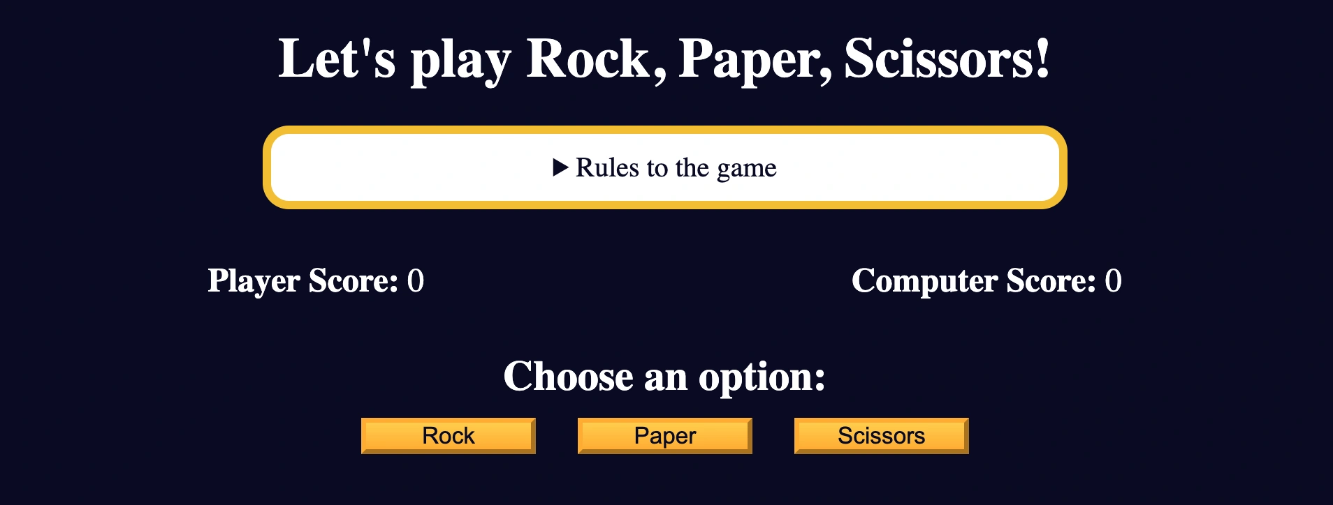 Rock, Paper, Scissors Game Project Preview (Main Page)