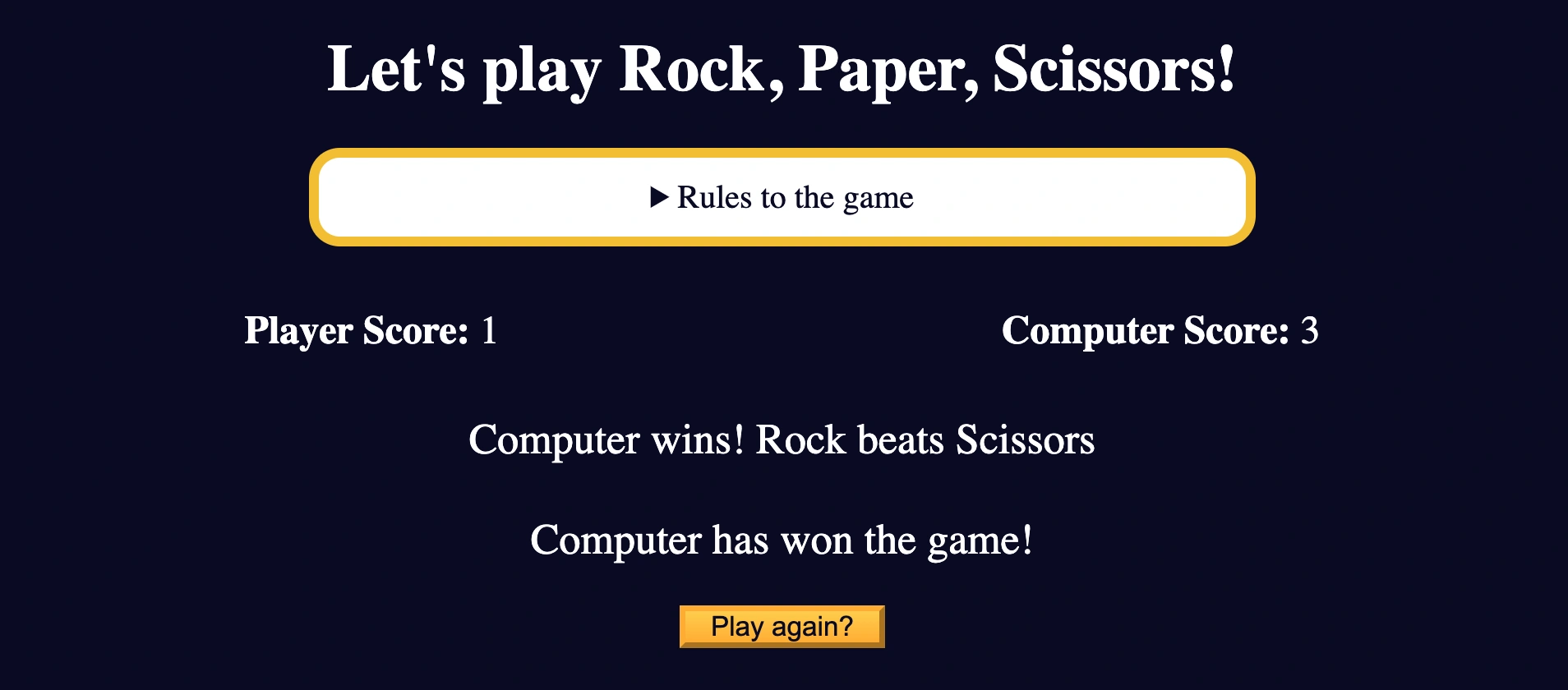 Rock, Paper, Scissors Game Project Preview - Computer Victory Screenshot