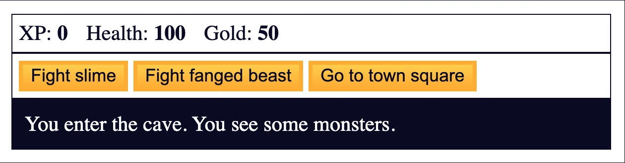 Role Playing Game Project Preview - You enter the cave. You see some monsters