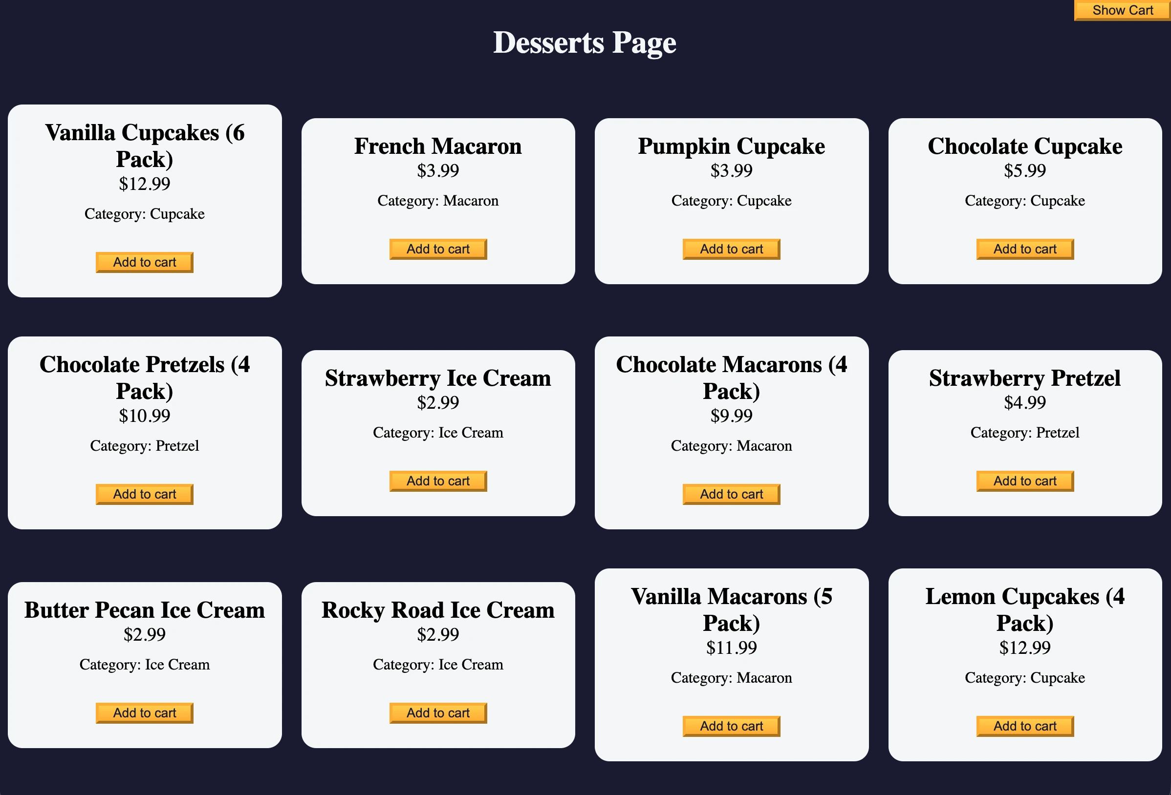 Shopping Cart Project Preview (main page)