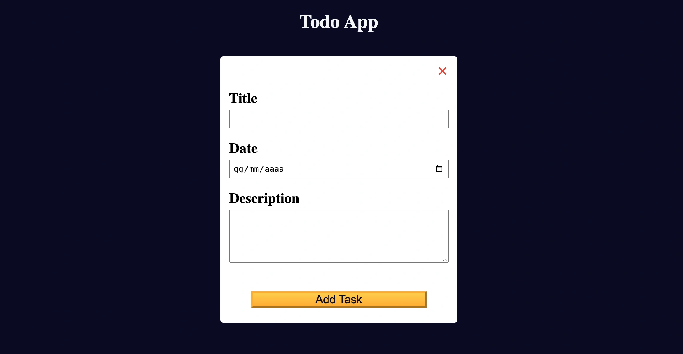 Todo App Project Preview - Add Task Page Screenshot