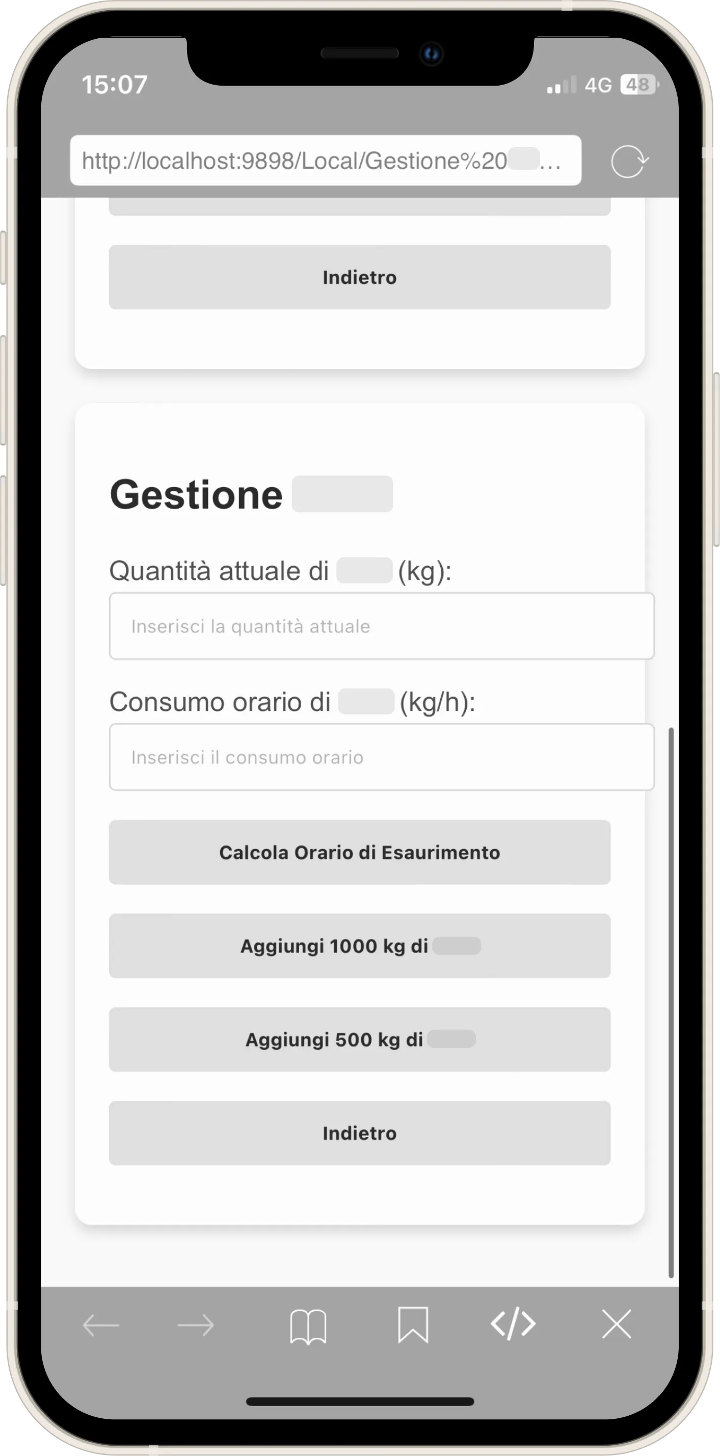 La sezione inferiore aggiornata anch'essa con i colori del brand per la gestione della seconda materia prima