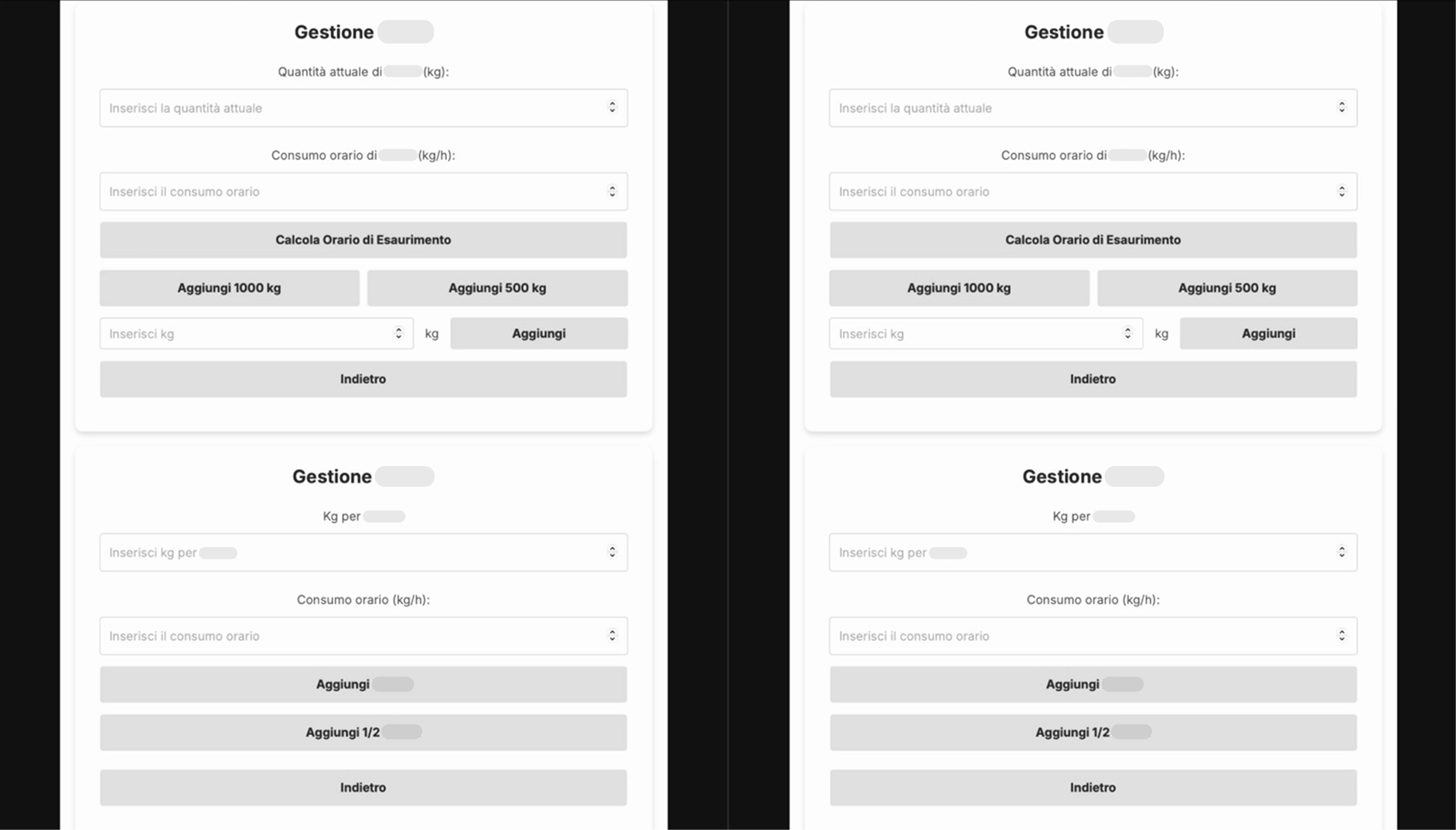 L'interfaccia errata con layout a due colonne affiancate per Linea 1 e Linea 2 basata su una mia deduzione sbagliata