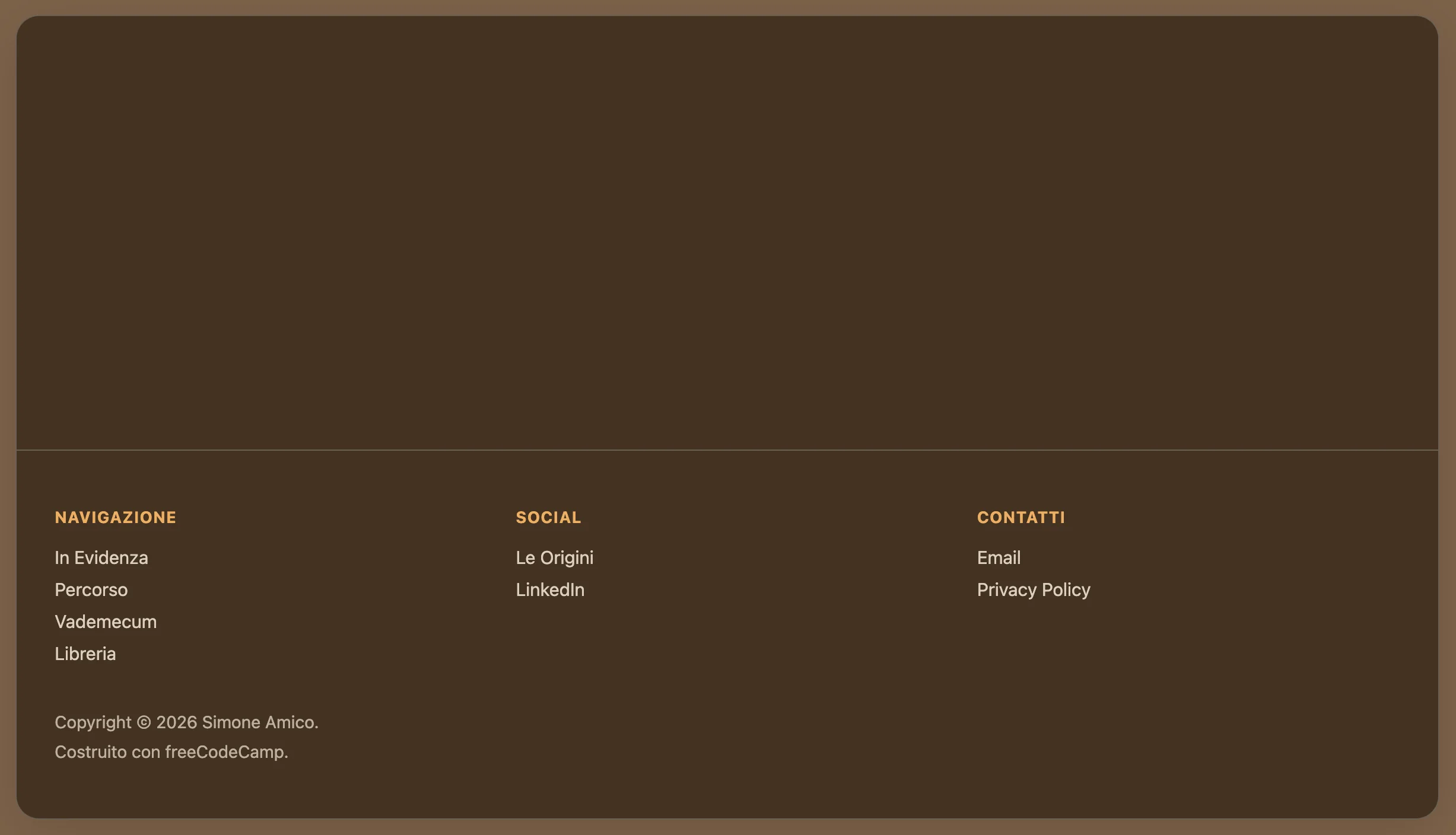 Anteprima Reusable Footer - Layout Tre Colonne con Navigation, Social e Contacts (Screenshot Desktop)