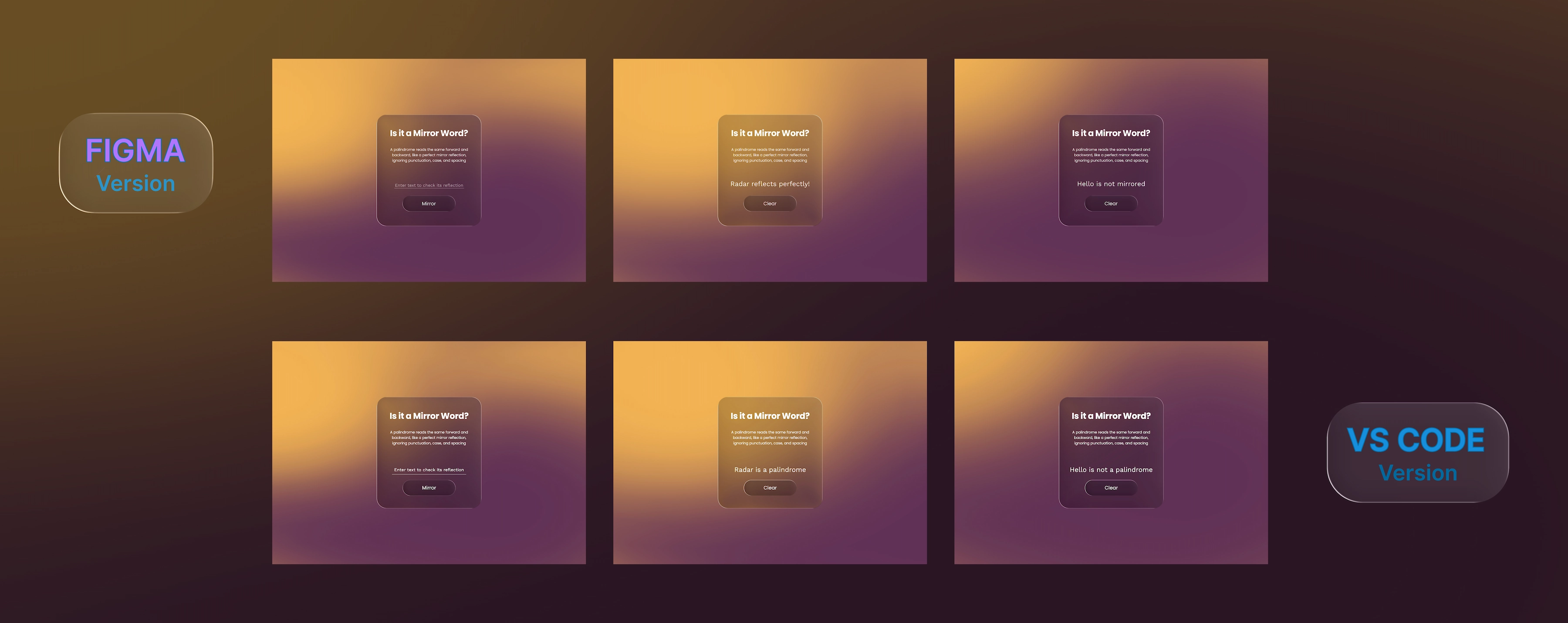 Anteprima Palindrome Checker Project Desktop UI Figma vs Visual Studio Code