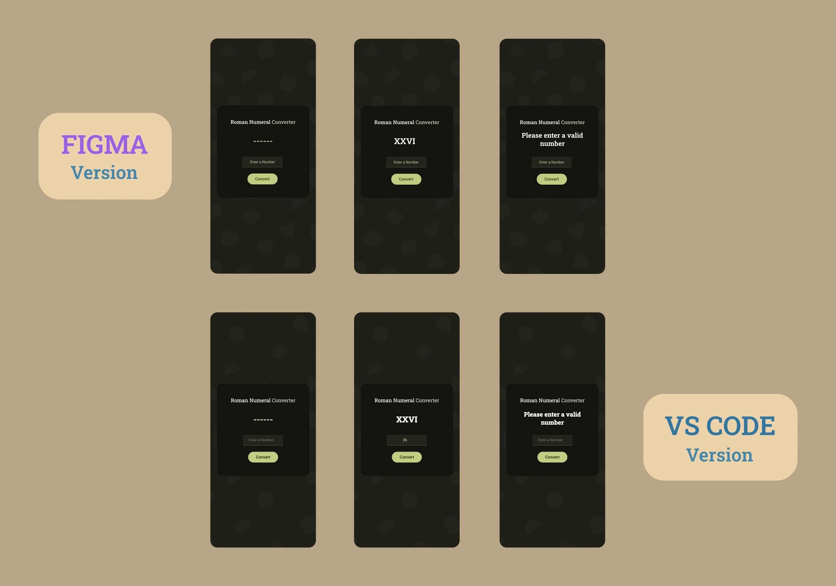 Roman Numeral Converter Project Mobile UI Preview Figma vs Visual Studio Code