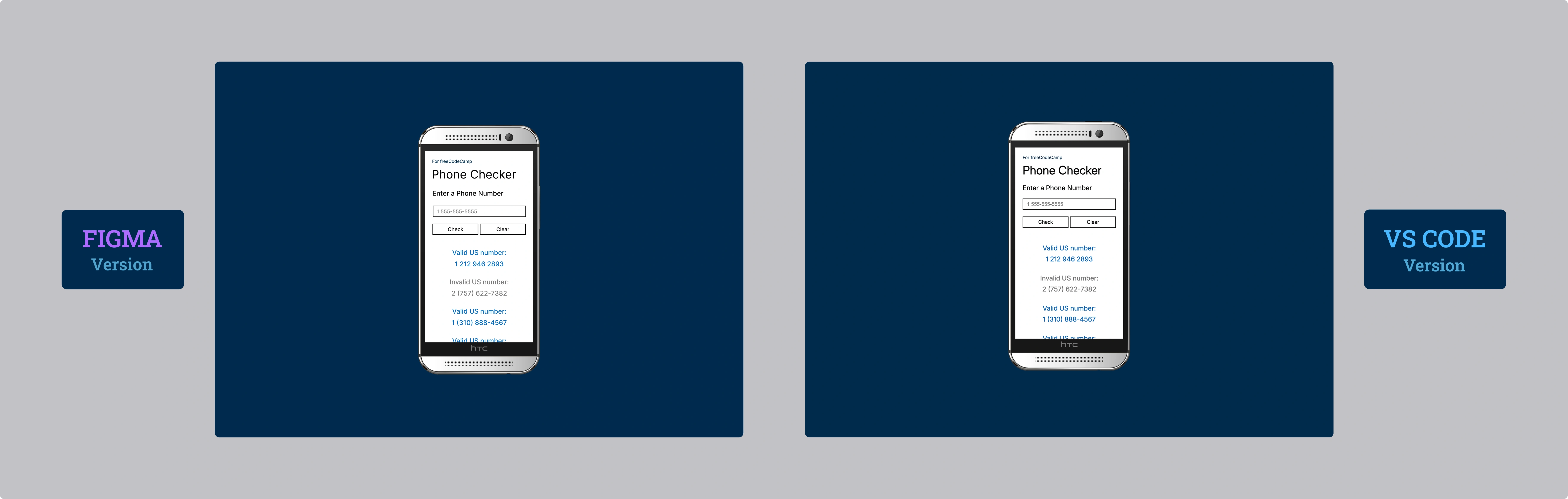 Anteprima Telephone Number Validator Desktop UI Figma vs Visual Studio Code